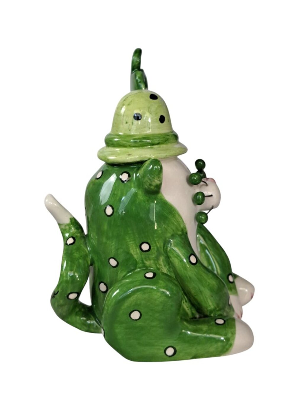 WhimsiClay Amy Lacombe Fancy Felines 5" Clover Green W Hat Figurine 2002 - Picture 9 of 14